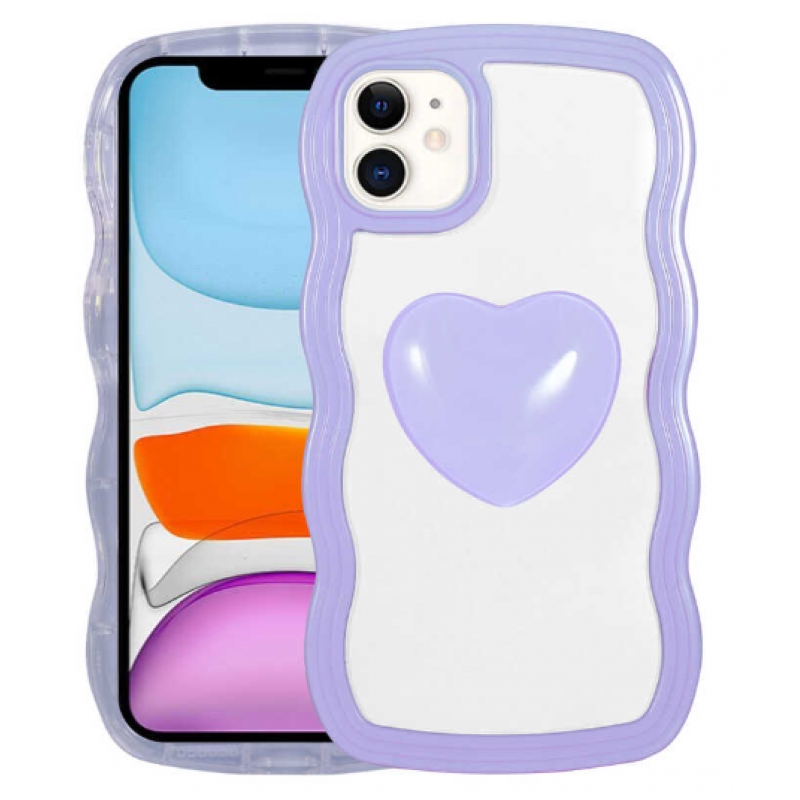 Apple iPhone 11 Kılıf Kalın Silikon Çerçeveli Kalp Figürlü Pon Mor fiyatı  ve özellikleri