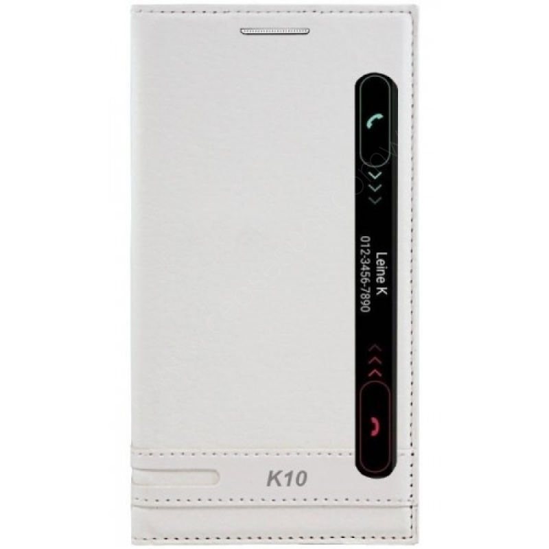 LG K10 Kılıf Kapaklı Pencereli Mıknatıslı Beyaz fiyatı ve özellikleri