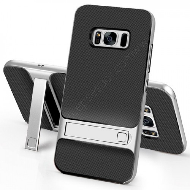 Samsung Galaxy S8 Kılıf Stant Karbon Tam Koruma Kapak Gümüş fiyatı ve  özellikleri